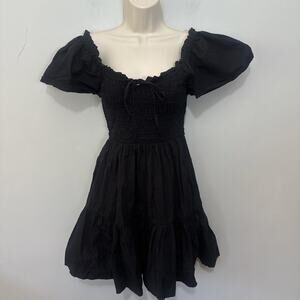 Gap Dress Womens XS Black Smocked Milkmaid Fit Flare Mini Dainty Boho Summer